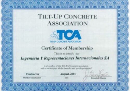 Miembro TILT-UP Concrete Association “TCA”,  Desde 1999 ID 2331