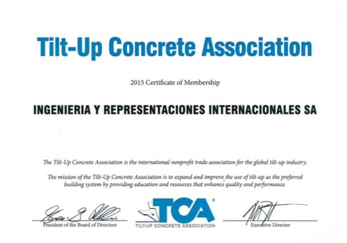 Certificación de Membresía TILT-UP Concrete Association “TCA”,  Desde 1999  ID-2331
